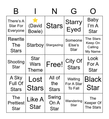 The Stars! Bingo Card