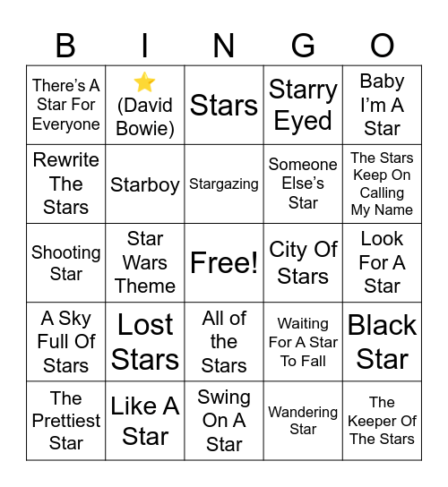 The Stars! Bingo Card