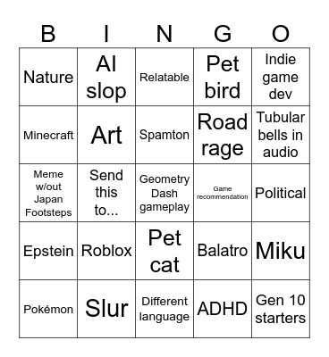 Instagram bingo Card