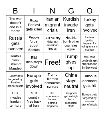 Iran-US/Isreali War 2026 Bingo Card