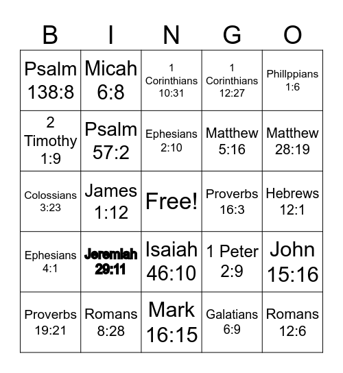 Bible Bingo Card