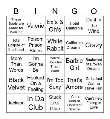 Karaoke Favorites Bingo Card