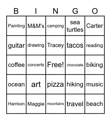 All About Mr. Wood Bingo Card