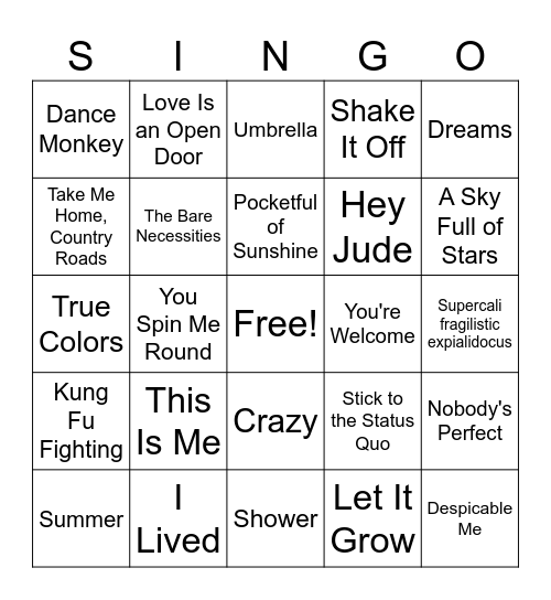 Boys & Girls Club Singo #4 Bingo Card