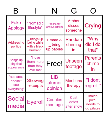Love is Blind- ReUnion Bingo Card