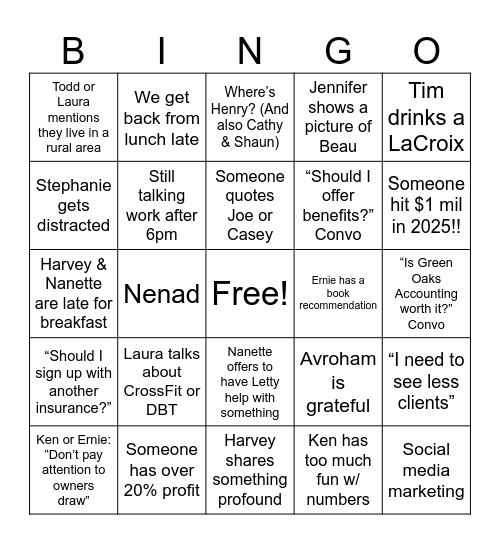 GPP Live @ Kona Kai Bingo Card