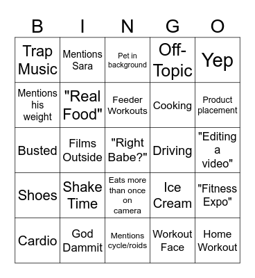 Rich Piana Bingo Card