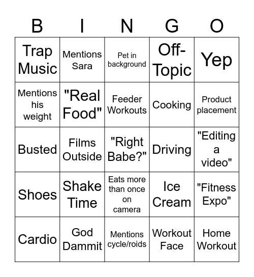 Rich Piana Bingo Card