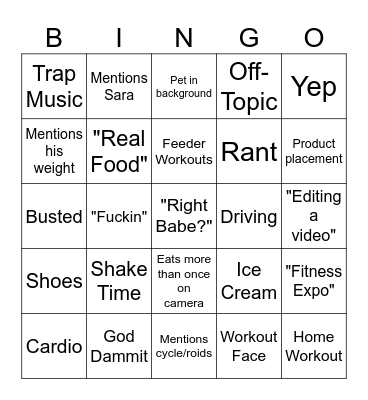 Rich Piana Bingo Card