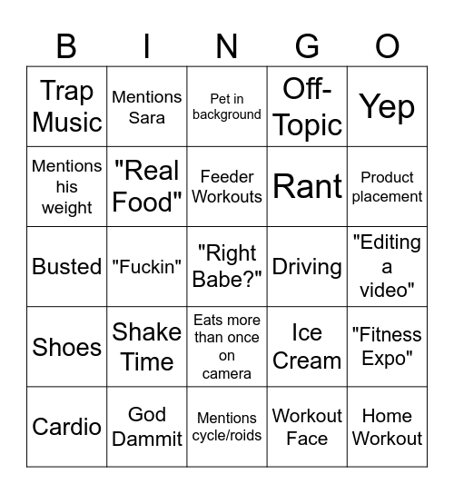 Rich Piana Bingo Card