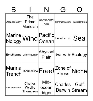 Marine Biology Final Exam Bingo Card