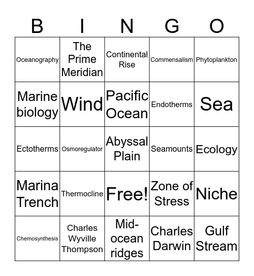 Marine Biology Final Exam Bingo Card