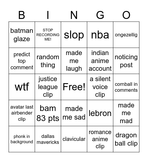 instantgramous reel bingal Bingo Card