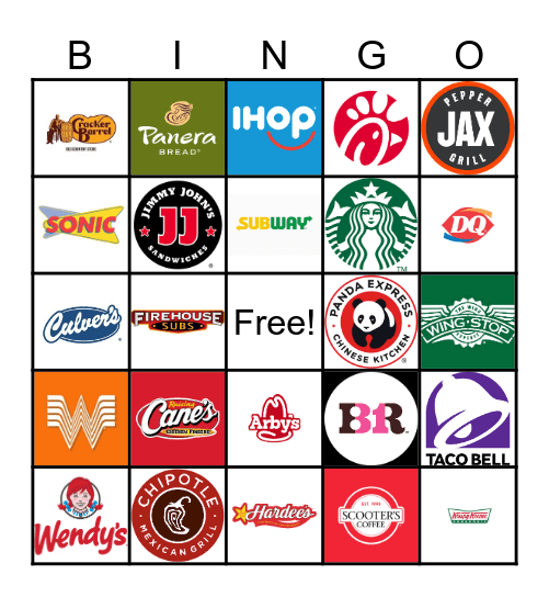 Fast Food Bingo Card