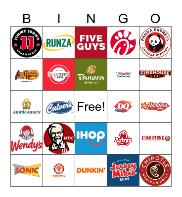 Fast Food Bingo Card