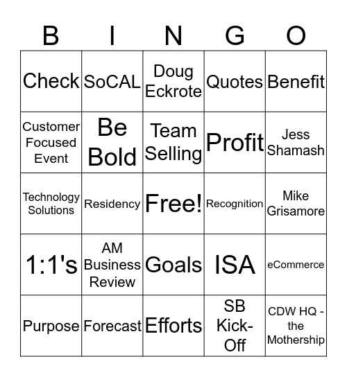 SoCAL Team Meeting Bingo Card