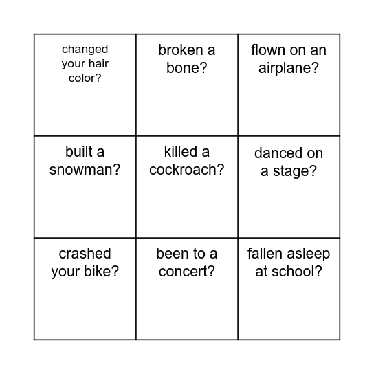 Have you ever…? Bingo Card