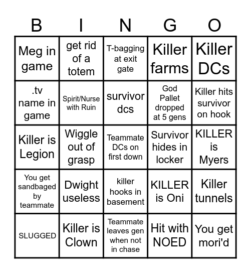 Ultimate DBD Bingo Card