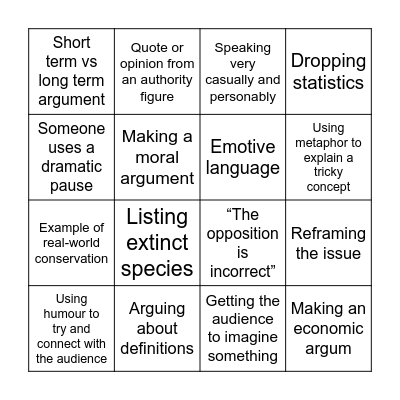 Debate Bingo Card