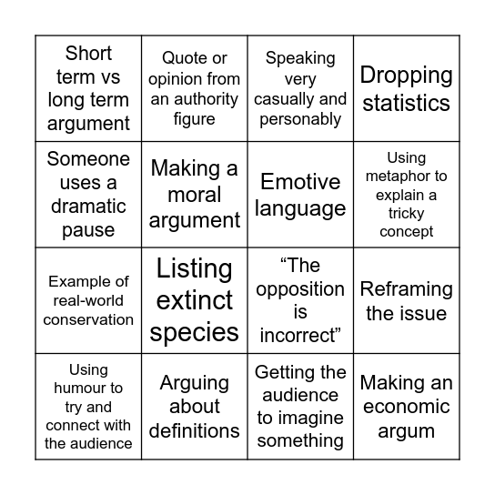 Debate Bingo Card