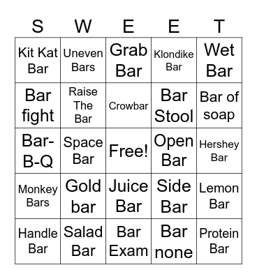 Bar Bazaar Bingo Card