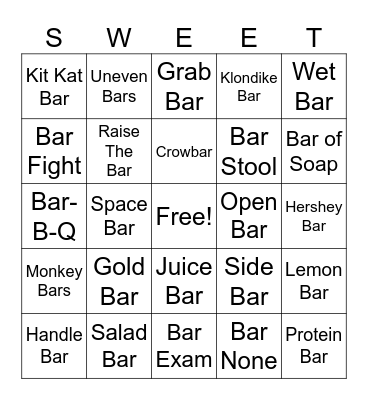 Bar Bazaar Bingo Card