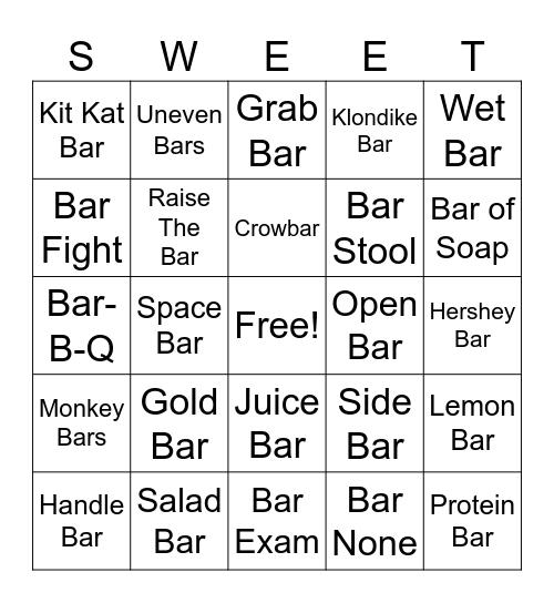 Bar Bazaar Bingo Card