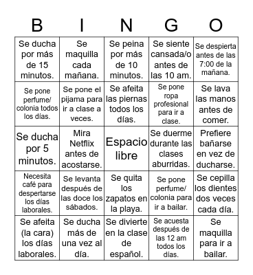 ¿Quién de la clase...? Bingo Card