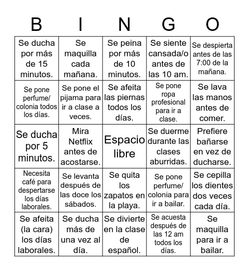 ¿Quién de la clase...? Bingo Card