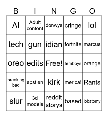 instagram/tiktok bingo Card