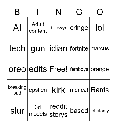 instagram/tiktok bingo Card