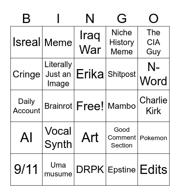 Insta Slop Bingo Card