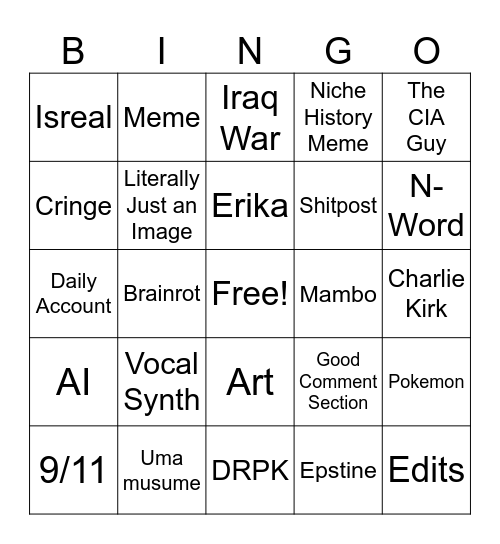 Insta Slop Bingo Card