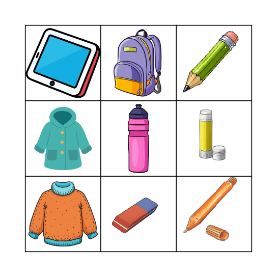 School Things Bingo Card