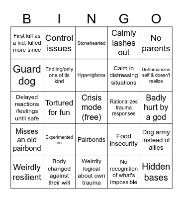 Whispyr Iteration Trauma Bingo Card