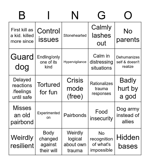 Whispyr Iteration Trauma Bingo Card