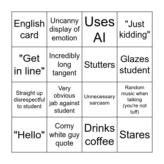 10C Mr. Shoulders Bingo Card