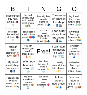 You can and you can't Bingo Card