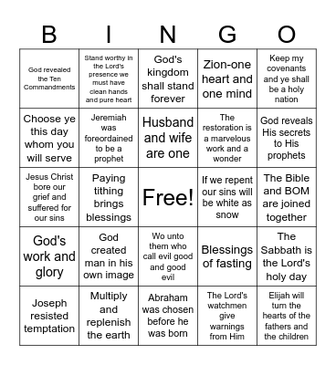 Old Testament Doctrinal Mastery Bingo Card