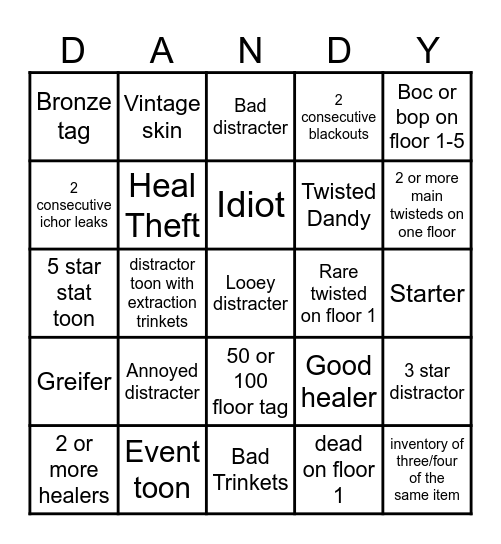 Dandy's world Bingo card Bingo Card