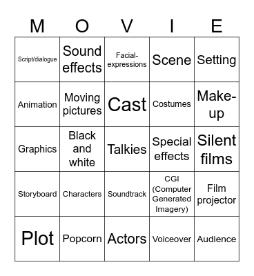 Movie vocabulary Bingo Card