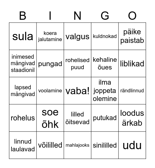 kevad Bingo Card