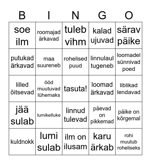 Kevad Bingo Card