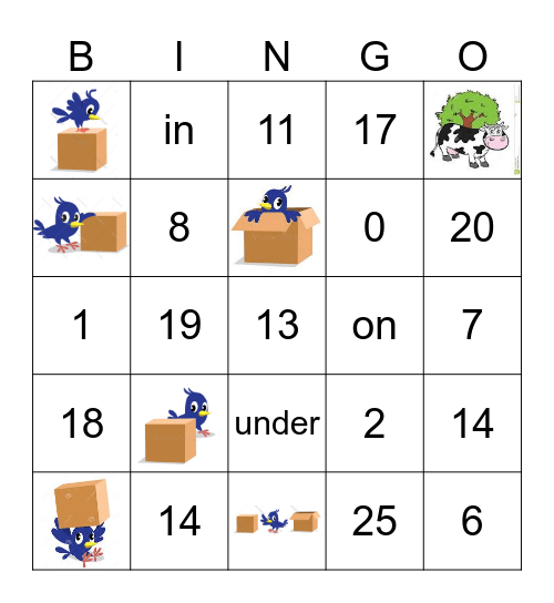 Prepositions & 0-20 Bingo Card