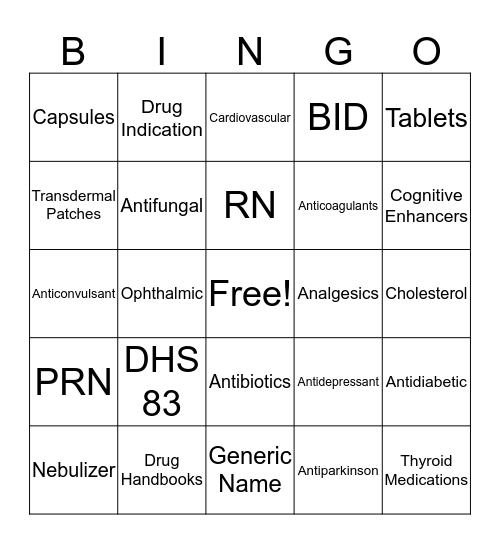Medication Administration Bingo Card