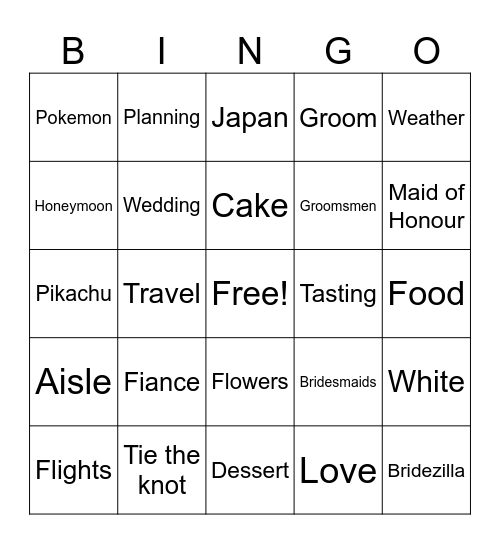 Bridal Shower Bingo Card