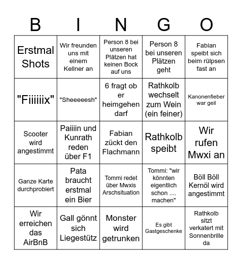 Grazer Bingo Card