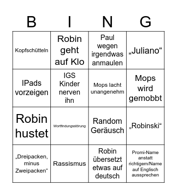 Psychose von English Bingo Card