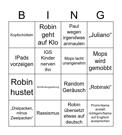 Psychose von English Bingo Card