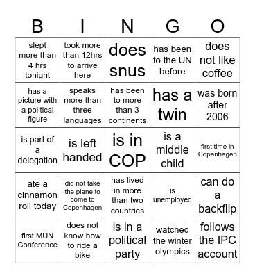 COP Bingo Card